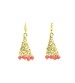Golden Color Jhumka (Earrings) with Red Beads, Cone Shape, Classical Design